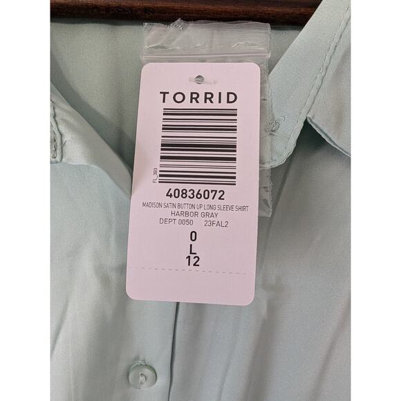 Torrid Madison Satin Button-Up Long Sleeve Shirt Mint Green Womens 12 Large New - Picture 5 of 9